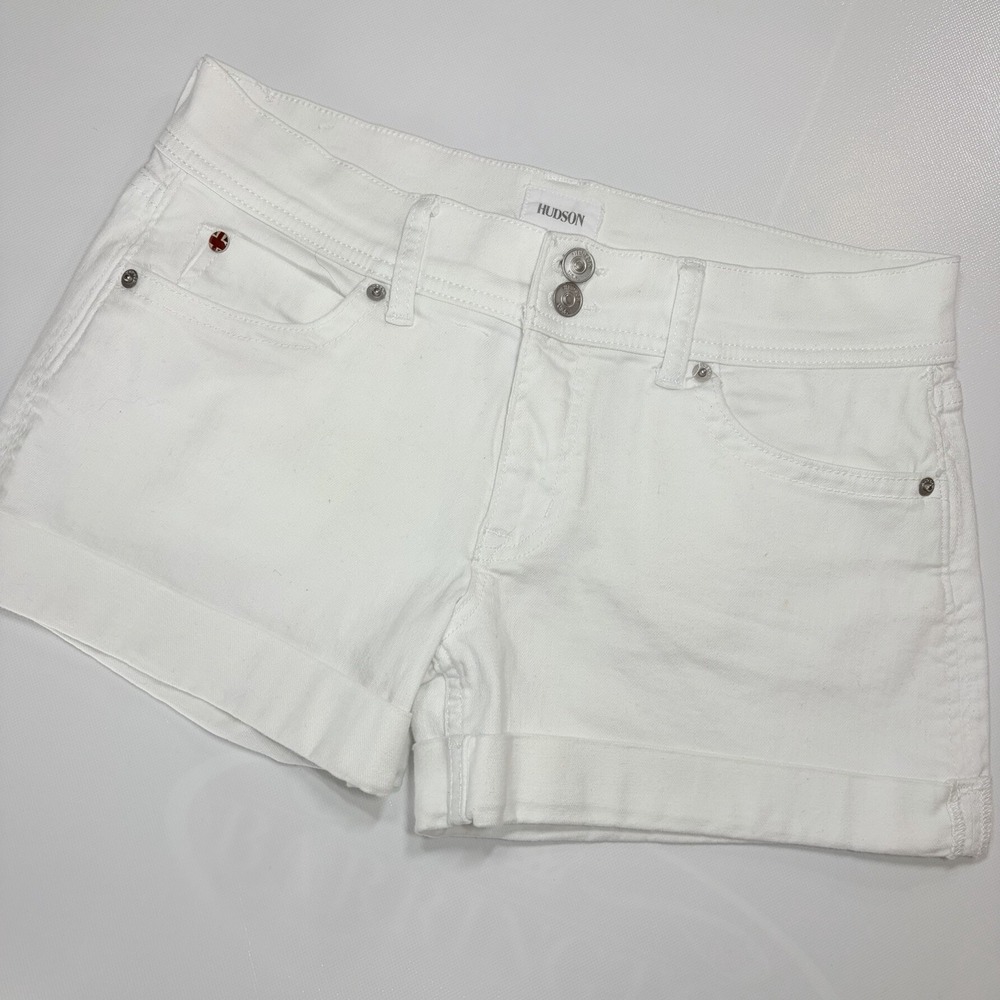 Hudson Ruby Mid Thigh Shorts Womens Size 30 White Denim Cuffed Stretch Summer